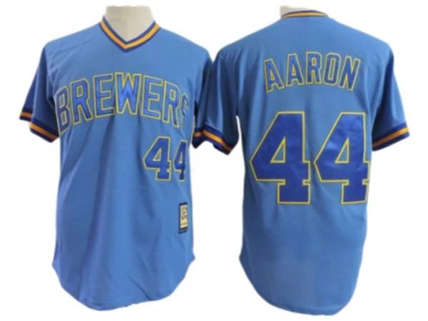 Milwaukee Brewers #44 Hank Aaron Light Blue Cooperstown Collection Jersey by My Store