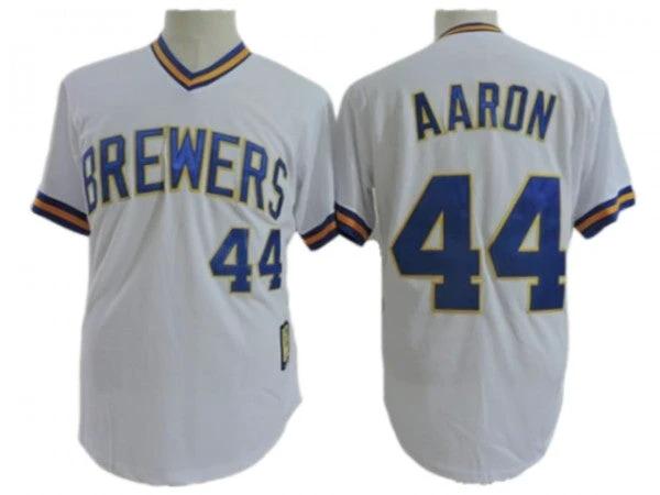 Milwaukee Brewers #44 Hank Aaron White Cooperstown Collection Jersey by My Store