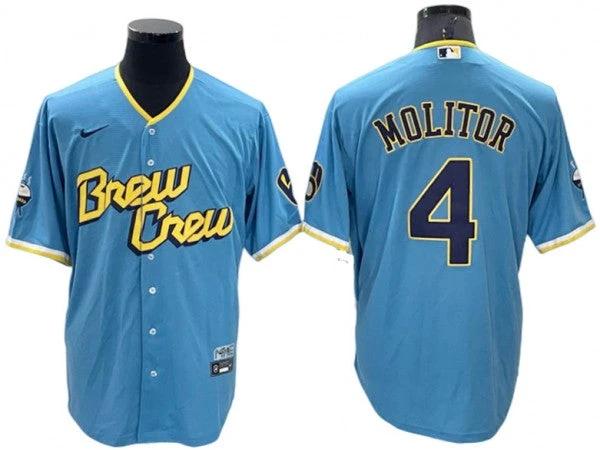 Milwaukee Brewers #4 Paul Molitor Powder Blue City Connect Limit Jersey by My Store