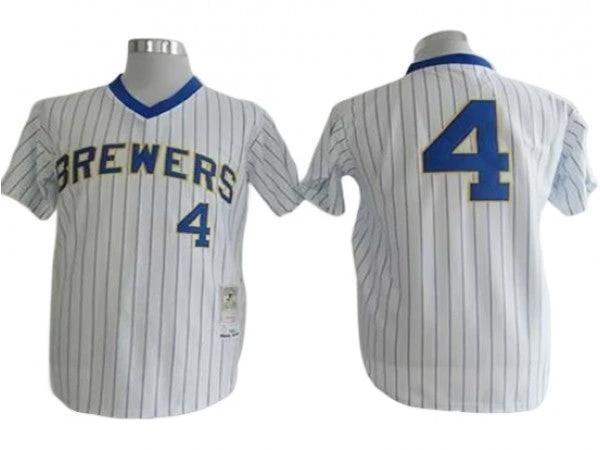 Milwaukee Brewers #4 Paul Molitor White Pinstripe 1982 Throwback Jersey by My Store