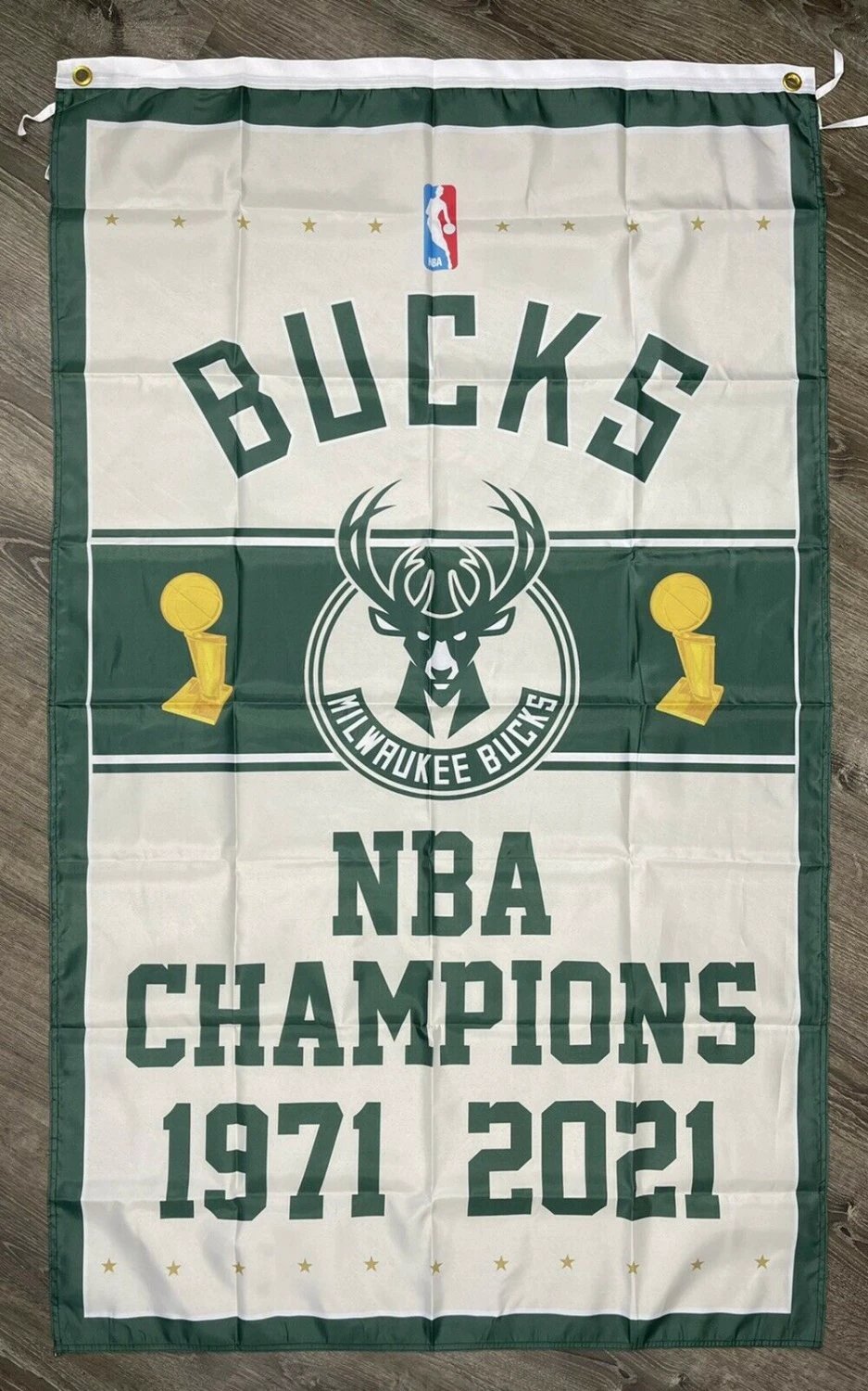 Milwaukee Bucks Championship Flag 3x5 ft Vertical Sports Banner Man-Cave Bar by flagsjustdoit