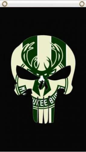 Milwaukee Bucks Skull Flag 3X5Ft Polyester Banner USA Digital Print by flagsjustdoit