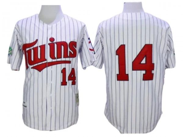 Minnesota Twins #14 Kent Hrbek White Stripe 1991 Throwback Jersey by My Store