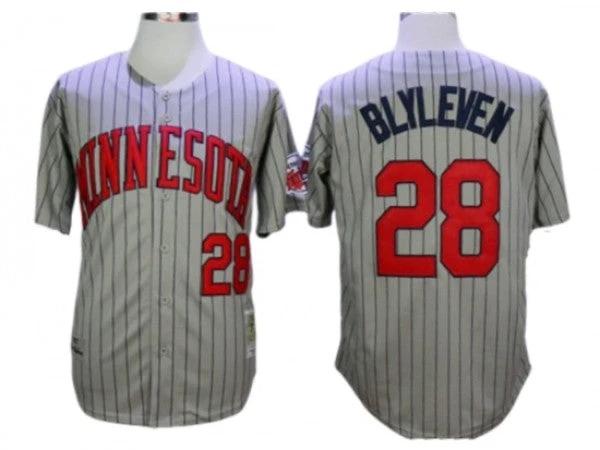 Minnesota Twins #28 Bert Blyleven Grey Stripe 1987 Throwback Jersey by My Store