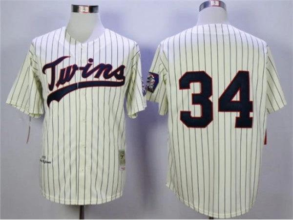 Minnesota Twins #34 Kirby Puckett Cream Pinstripe 1969 Throwback Jersey by My Store