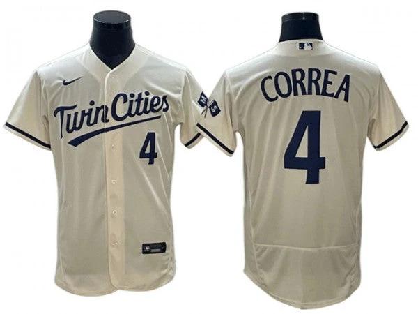 Minnesota Twins #4 Carlos Correa Cream Alternate Flex Base Jersey by My Store
