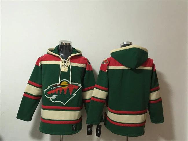 Minnesota Wild Blank Green Lace-Up Pullover Hoodie by Hoodie Pullover