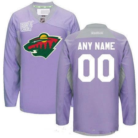 Minnesota Wild Purple Pink Custom Reebok Hockey Fights Cancer Practice Jersey by Hockey David