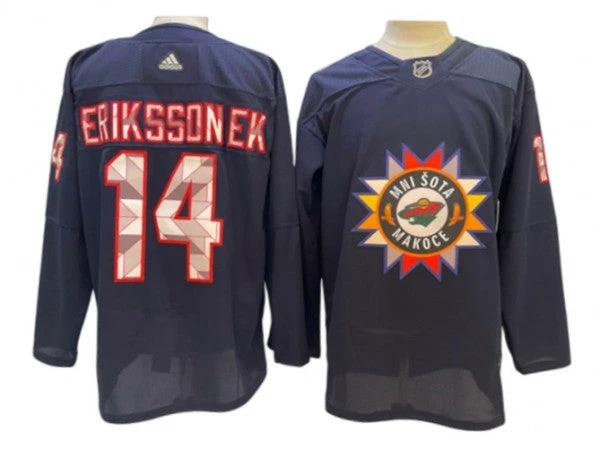 Minnesota Wild #14 Joel Eriksson Navy Native American Heritage Day Jersey (Copy) by Hockey David
