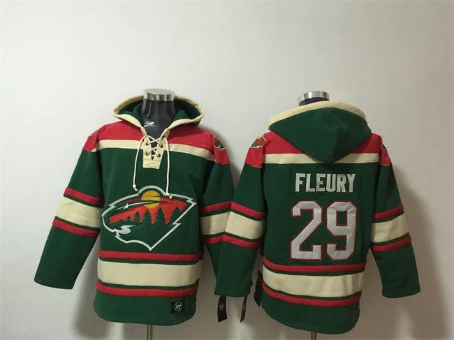 Minnesota Wild #29 Marc-Andre Fleury Green Lace-Up Pullover Hoodie by Hoodie Pullover