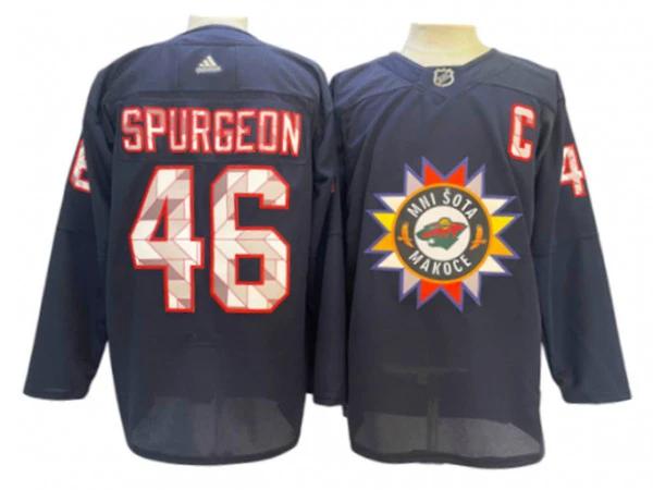 Minnesota Wild #46 Jared Spurgeon Navy Native American Heritage Day Jersey by Hockey David
