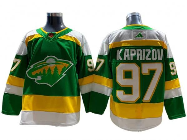 Minnesota Wild #97 Kirill Kaprizov Green 2022&23 Reverse Retro Jersey by Hockey David