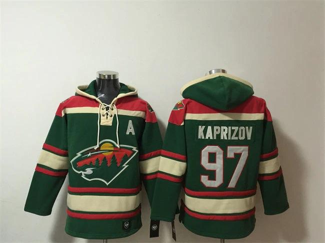 Minnesota Wild #97 Kirill Kaprizov Green Lace-Up Pullover Hoodie by Hoodie Pullover