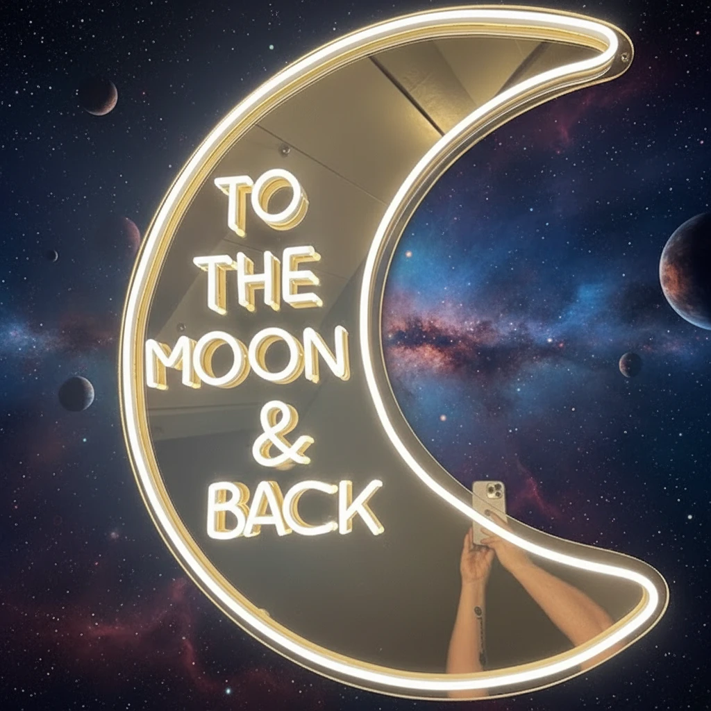 To The Moon&Back Mirror Neon Sign by Neonchics