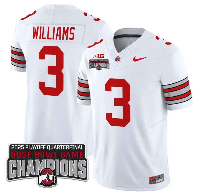 Miyan Williams Jersey #3 Ohio State 2025 Rose Bowl Champions Patch White by NCAA Football Jersey