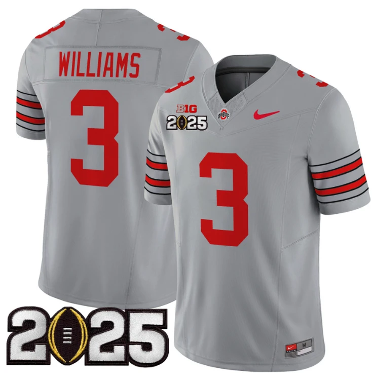 Miyan Williams Jersey #3 Ohio State 'Heritage Stripe' 2025 CFP Final Gray by NCAA Football Jersey