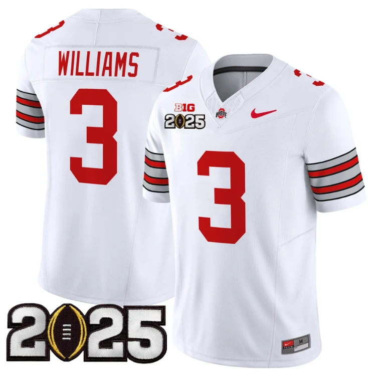 Miyan Williams Jersey #3 Ohio State 'Heritage Stripe' 2025 CFP Final White by NCAA Football Jersey
