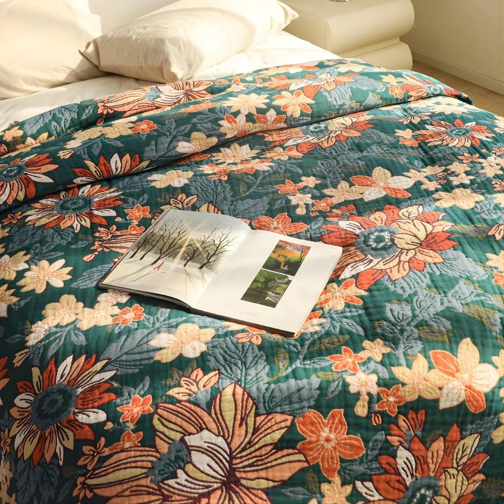 Modish Floral Cotton Tassel Throw Blanket by Casa & Beyond