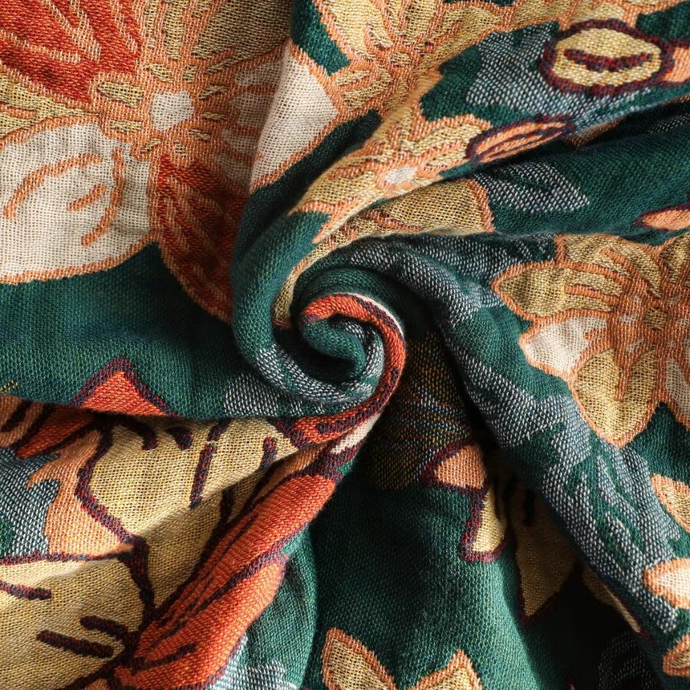 Modish Floral Cotton Tassel Throw Blanket by Casa & Beyond
