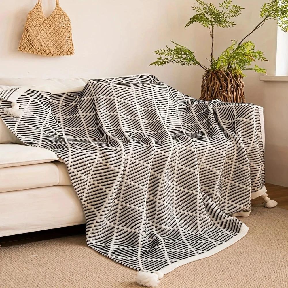 Monochrome Diamond Pattern Throw Blanket by Casa & Beyond