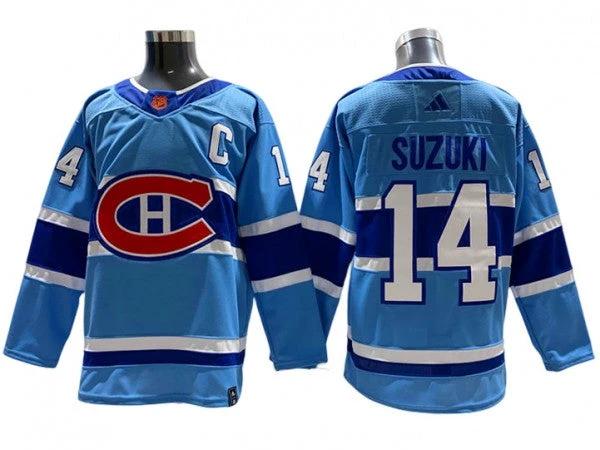 Montreal Canadiens #14 Nick Suzuki Light Blue 2022&23 Reverse Retro Jersey by Hockey David