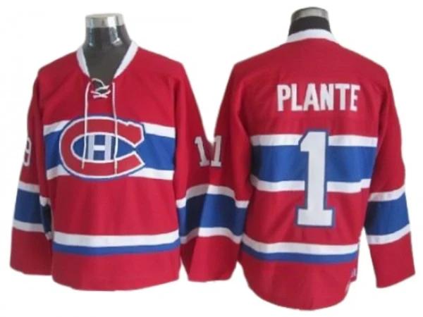 Montreal Canadiens #1 Jacques Plante Red Vintage CCM Jersey by Hockey David
