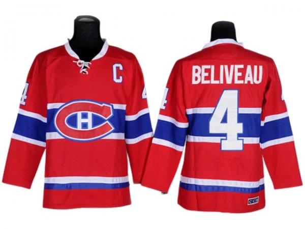 Montreal Canadiens #4 Jean Beliveau Vintage CCM Jersey - Red by Hockey David