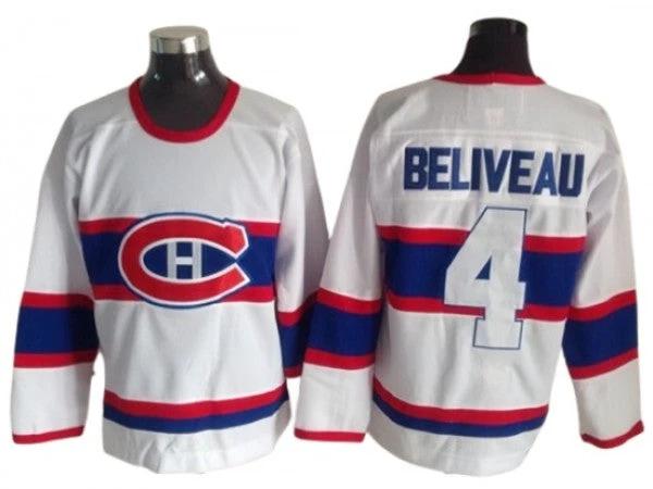Montreal Canadiens #4 Jean Beliveau White 1945 Vintage CCM Jersey by Hockey David