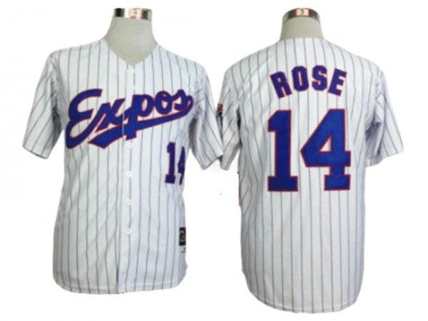 Montreal Expos #14 Pete Rose White Stripe Throwback Jersey by My Store