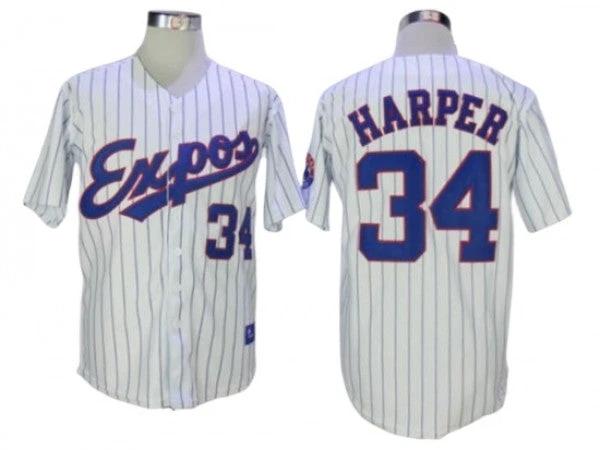 Montreal Expos #34 Bryce Harper White Pinstripe Throwback Jersey by My Store