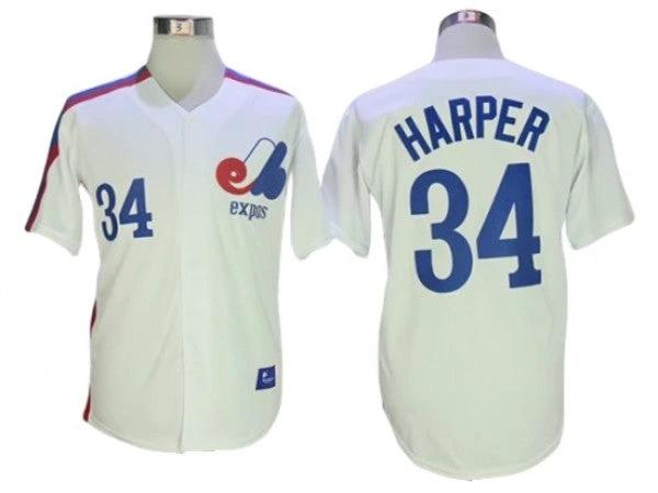 Montreal Expos #34 Bryce Harper White Throwback Jersey by My Store