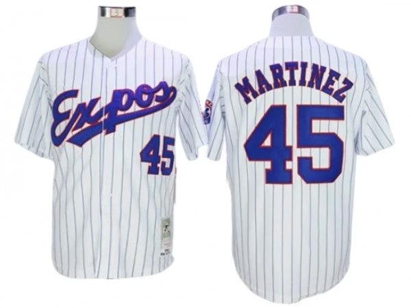 Montreal Expos #45 Pedro Martinez White Pinstripe Throwback Jersey by My Store