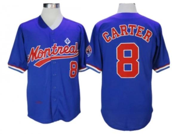 Montreal Expos #8 Gary Carter Blue 1997 BP Button Front Throwback Jersey by My Store