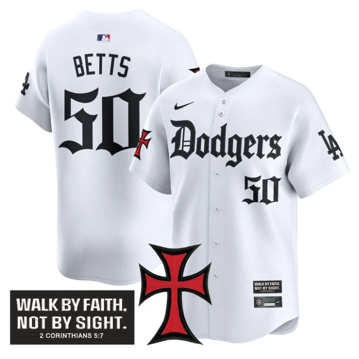 Mookie Betts Jersey #50 Dodgers Faith Glory Edition Vapor Premier Limited Stitched White by My Store