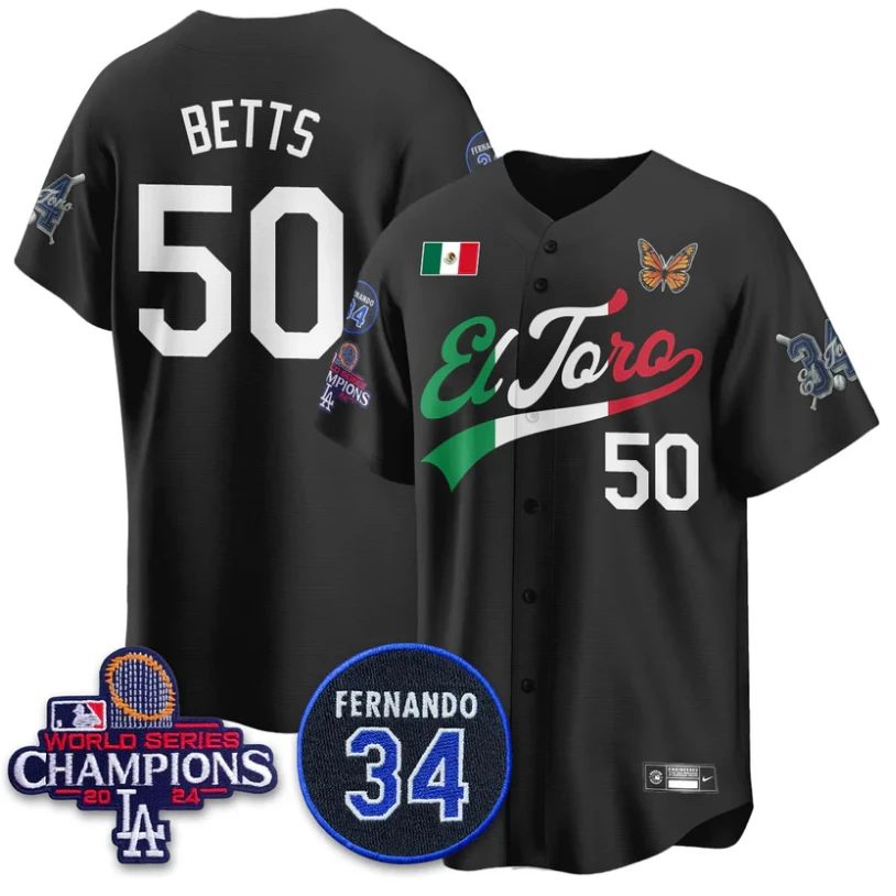 Mookie Betts Jersey #50 Dodgers Mexican El Toro For 34 Stitched Black by My Store