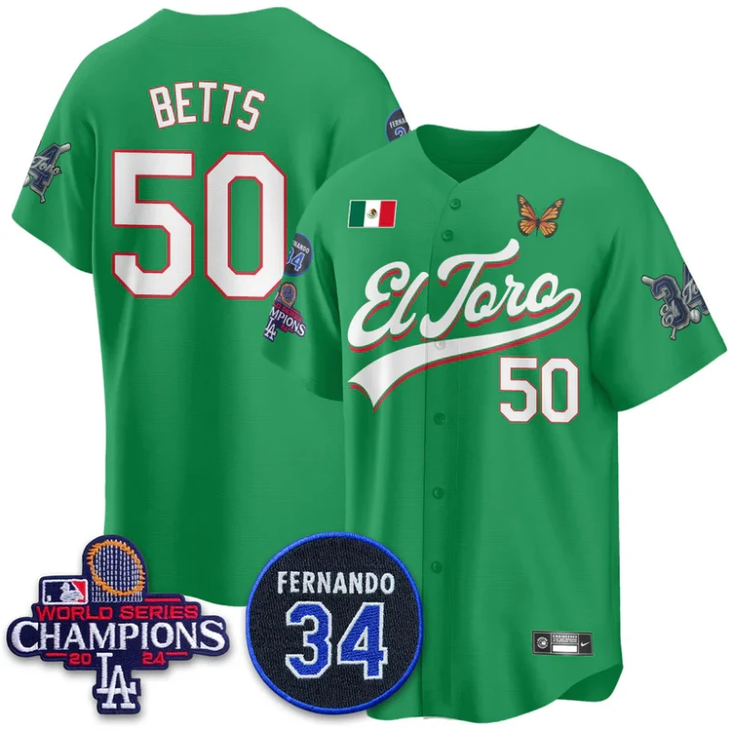 Mookie Betts Jersey #50 Dodgers Mexican El Toro For 34 Stitched Green by My Store