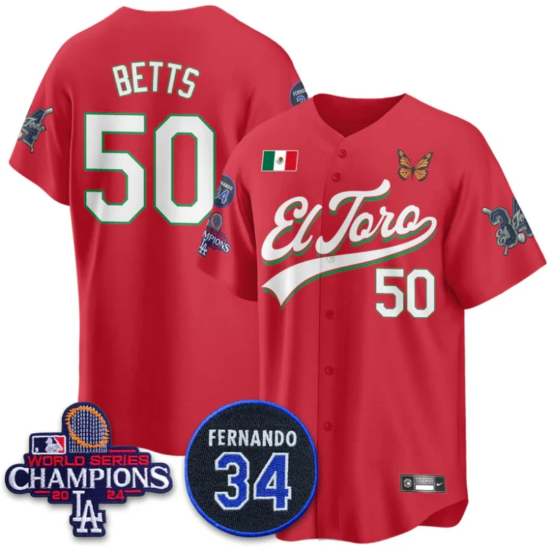 Mookie Betts Jersey #50 Dodgers Mexican El Toro For 34 Stitched Red by My Store