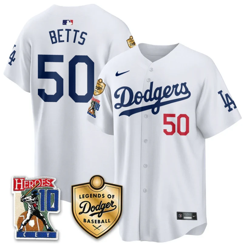 Mookie Betts Jersey #50 Dodgers Ron Cey Legends Of Dodgers Baseball White by My Store