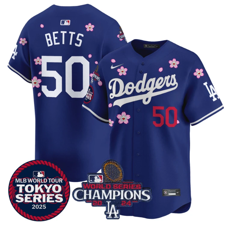 Mookie Betts Jersey #50 Dodgers Tokyo Series 2025 World Series Champions Patch Royal by My Store