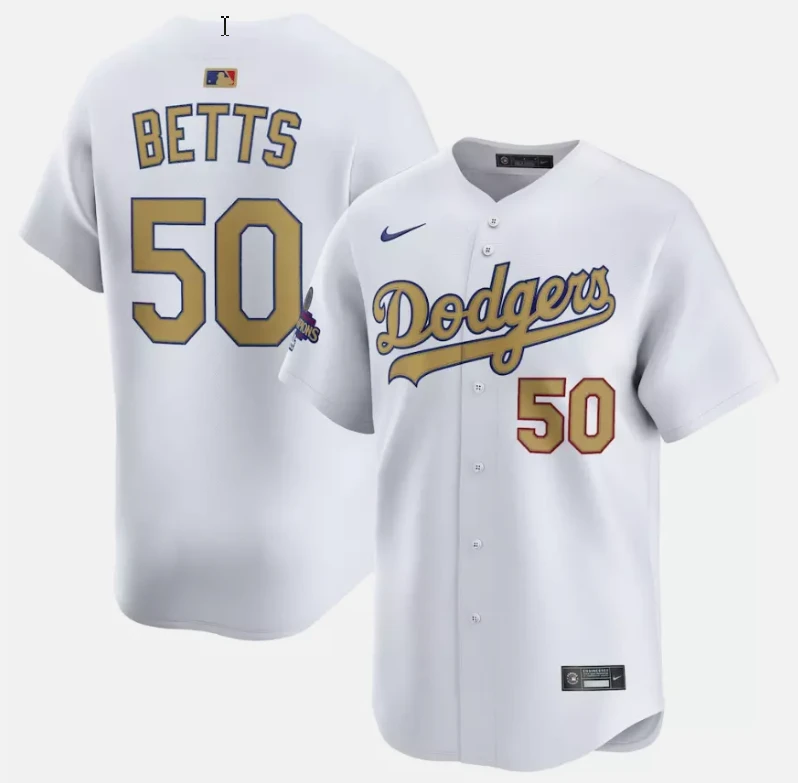 Mookie Betts Jersey #50 Dodgers White 2025 Gold Collection Limited Stitched by My Store