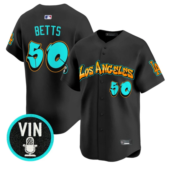 Mookie Betts Jersey #50 Los Angeles Dodgers Graffiti Street Style Stitched Black by My Store