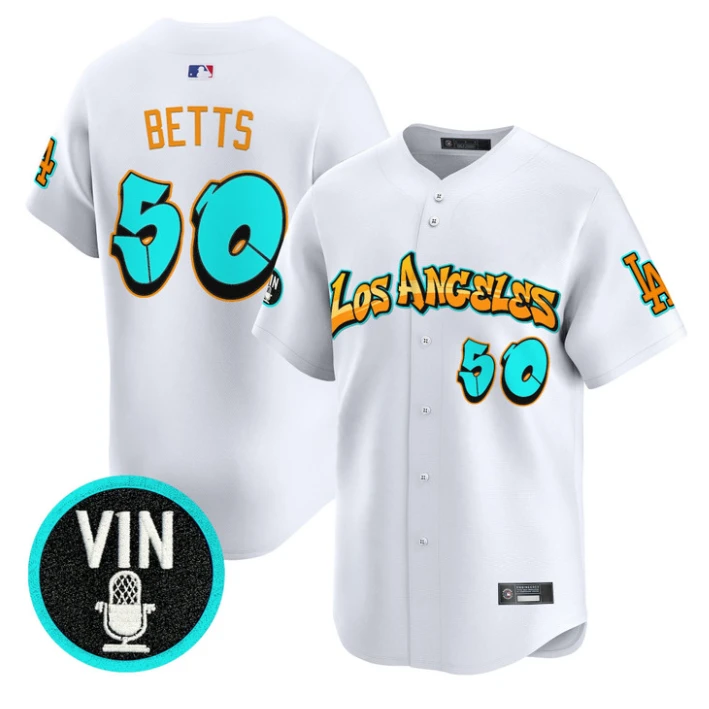 Mookie Betts Jersey #50 Los Angeles Dodgers Graffiti Street Style Stitched White by My Store