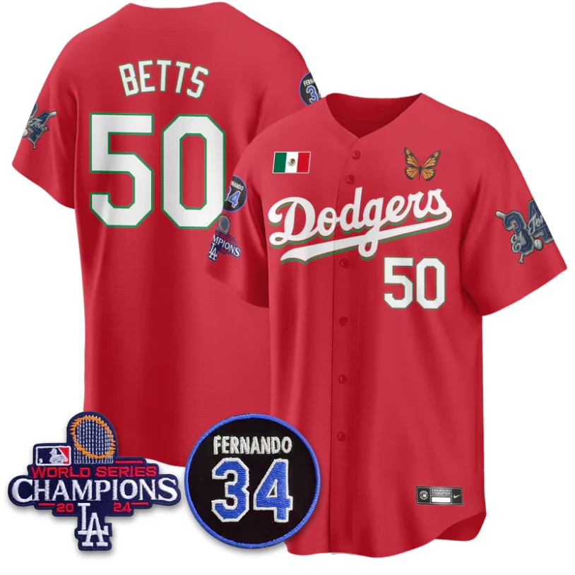 Mookie Betts Jersey #50 Los Angeles Dodgers Mexican For 34 Stitched Red by My Store