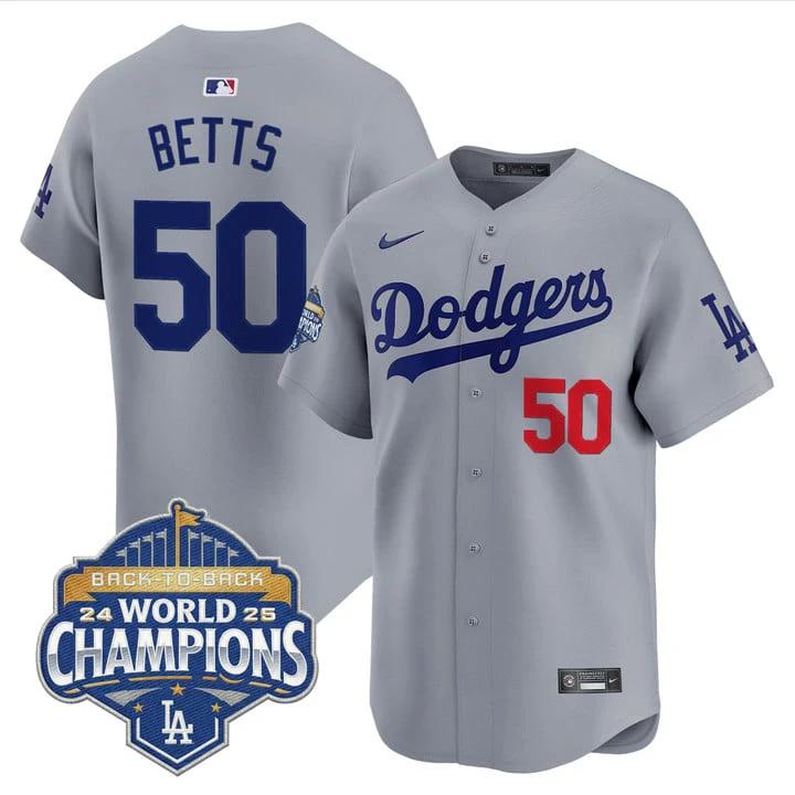 Mookie Betts Jersey #50 Dodgers 2025 Back-To-Back Champions Stitched by My Store
