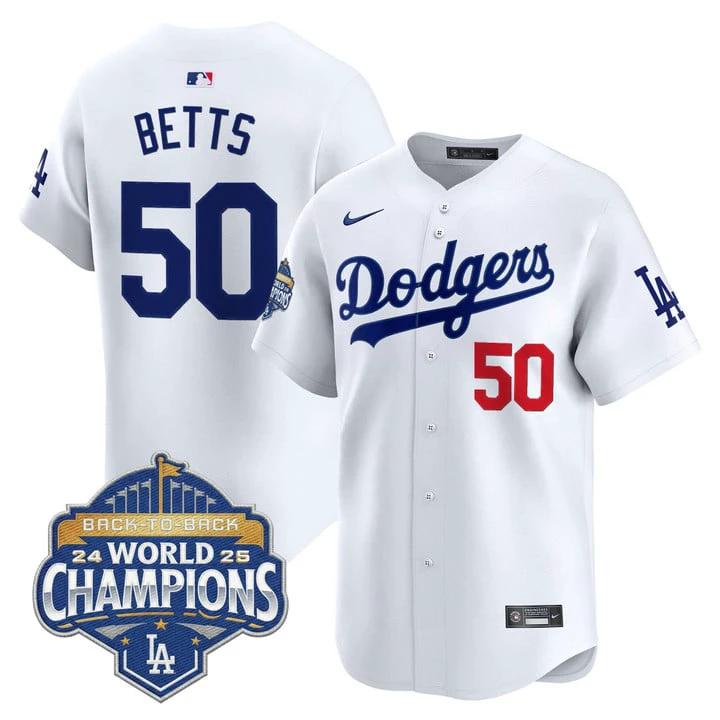 Mookie Betts Jersey #50 Dodgers 2025 Back-To-Back Champions Stitched by My Store