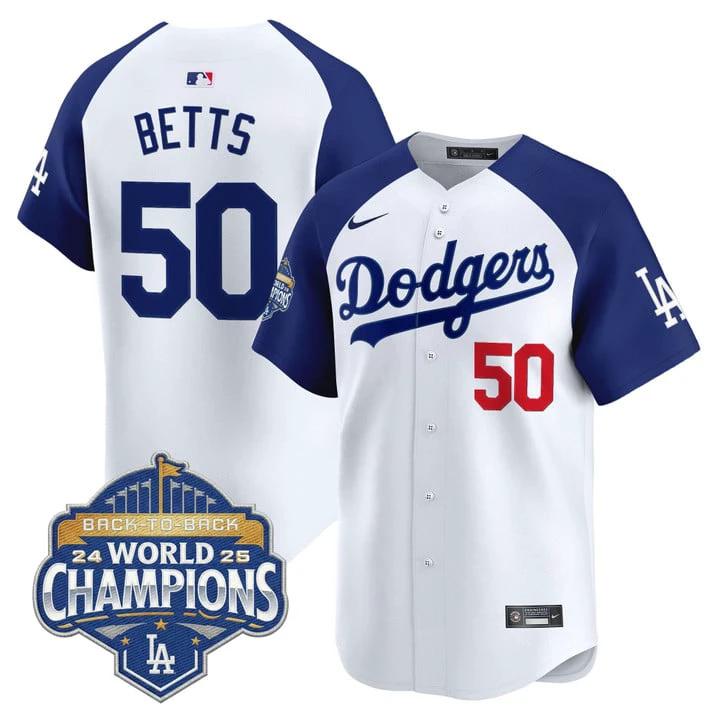 Mookie Betts Jersey #50 Dodgers 2025 Back-To-Back Champions Stitched by My Store