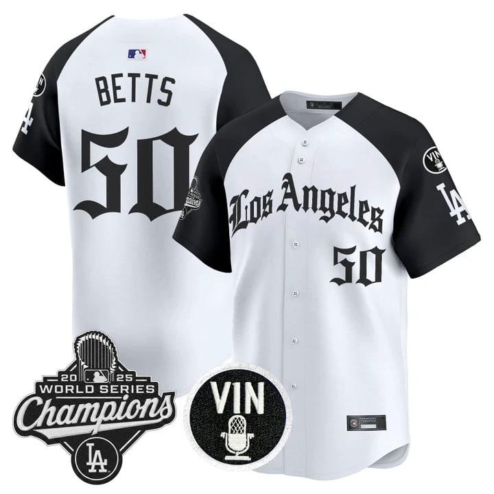 Mookie Betts Jersey #50 Dodgers 2025 World Series Champions LA Gothic by My Store