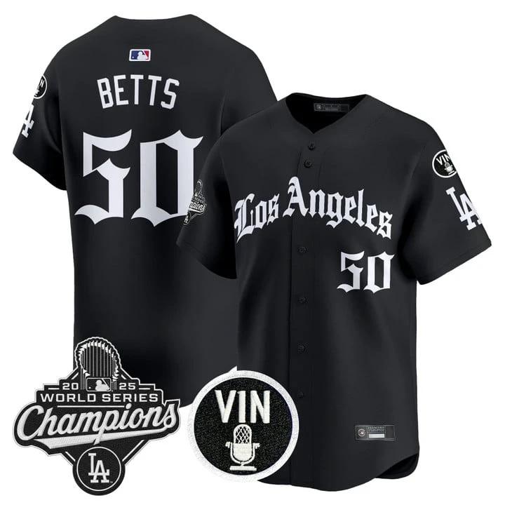 Mookie Betts Jersey #50 Dodgers 2025 World Series Champions LA Gothic by My Store