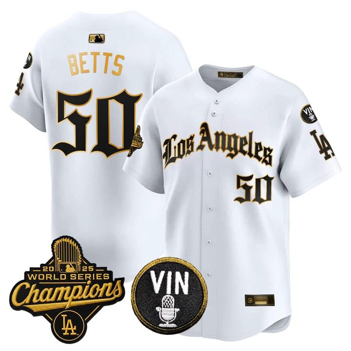 Mookie Betts Jersey #50 Dodgers 2025 World Series Champions LA Gothic by My Store