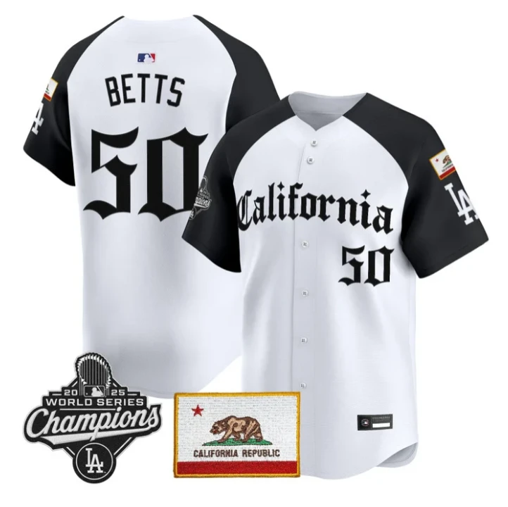 Mookie Betts Jersey #50 Dodgers California Gothic Edition Stitched by My Store
